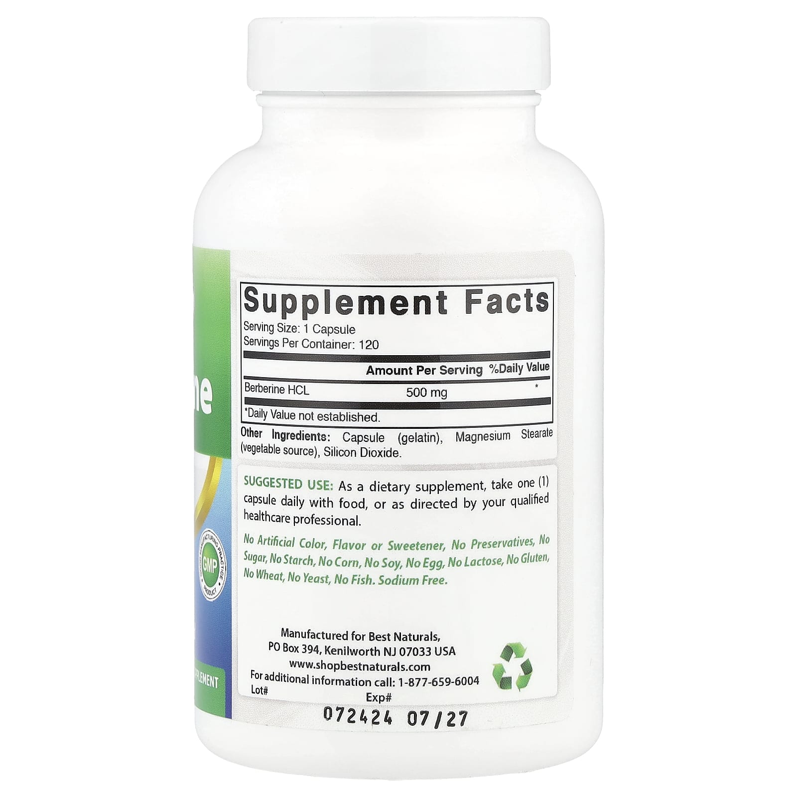 Best Naturals, 小檗鹼,500 毫克,120 粒膠囊