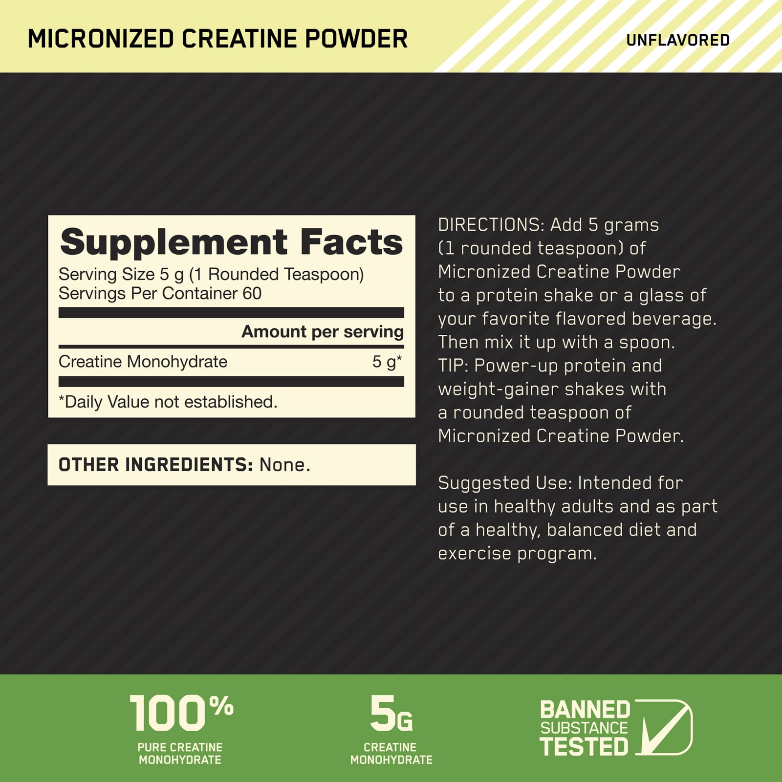 Optimum Nutrition, 肌酸粉,微粉化,天然原味,5000毫克,10.5盎司(300克)