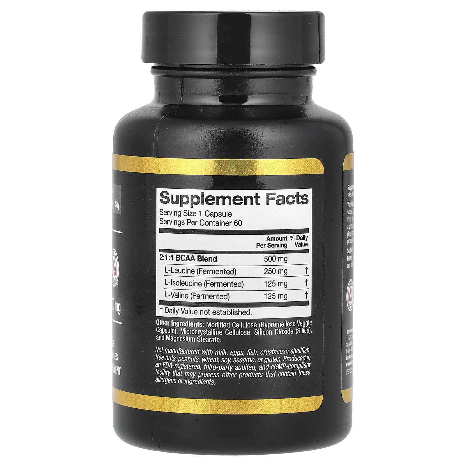 California Gold Nutrition, 支鏈氨基酸,AjiPure® 支鏈氨基酸 2:1:1,含 L-亮氨酸、L-異亮氨酸和 L-纈氨酸,500 毫克,60 粒素食膠囊