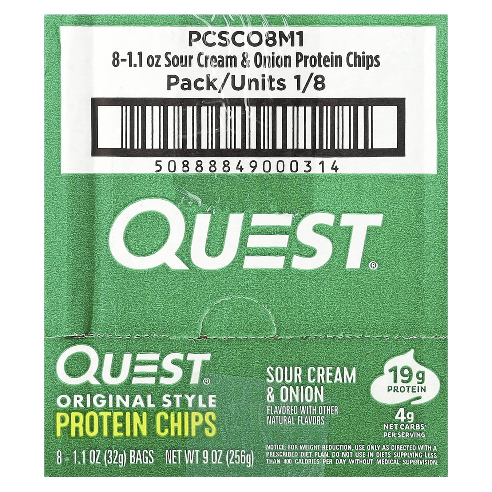 Quest Nutrition, 原汁原味的蛋白質片,優酪乳油和洋蔥,8 袋,每袋 1.1 盎司(32 克)