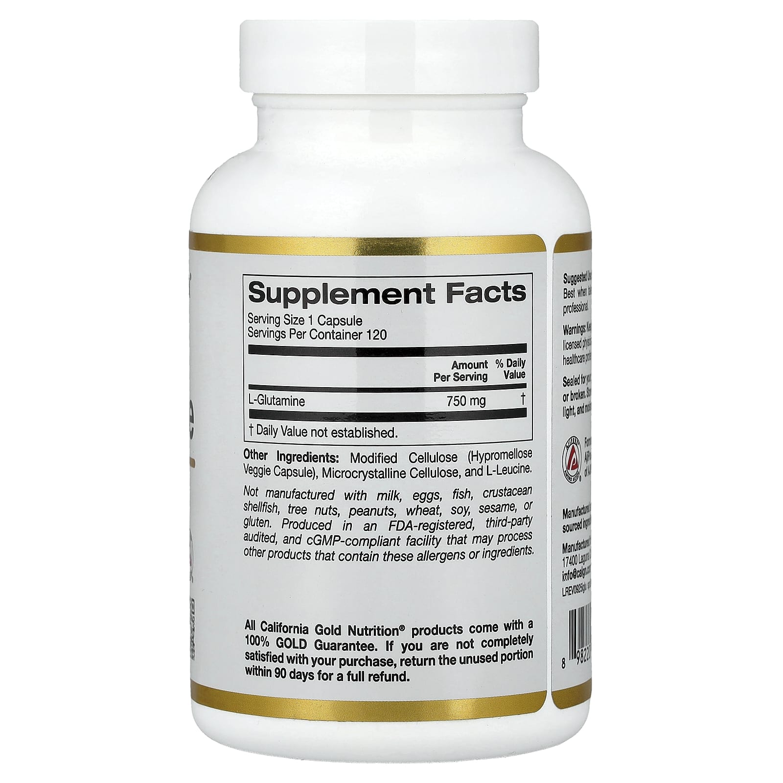 California Gold Nutrition, L-谷氨醯胺,750 毫克,120 粒素食膠囊