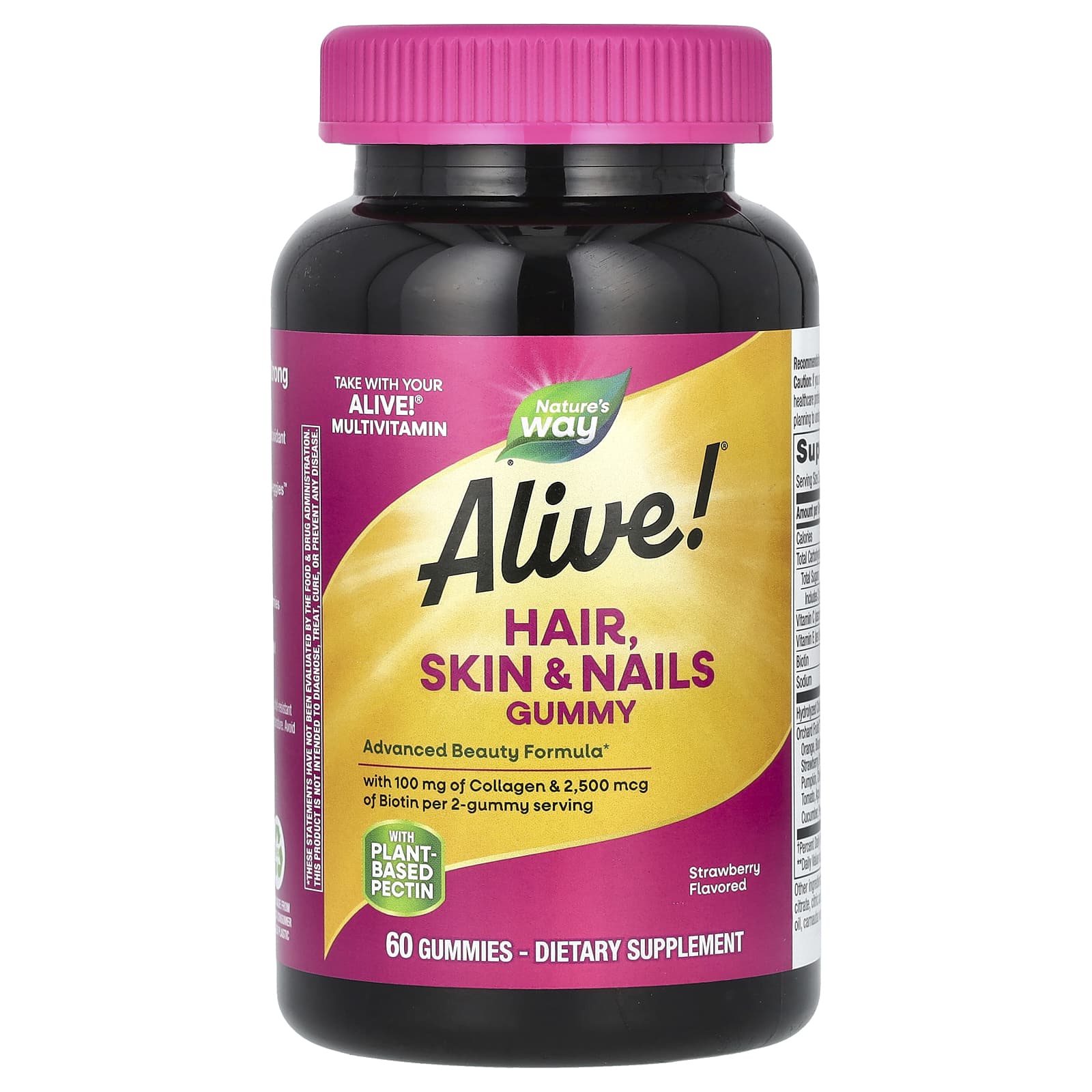Nature's Way, Alive! 頭髮、肌膚和指甲呵護軟糖,草莓味,60 粒