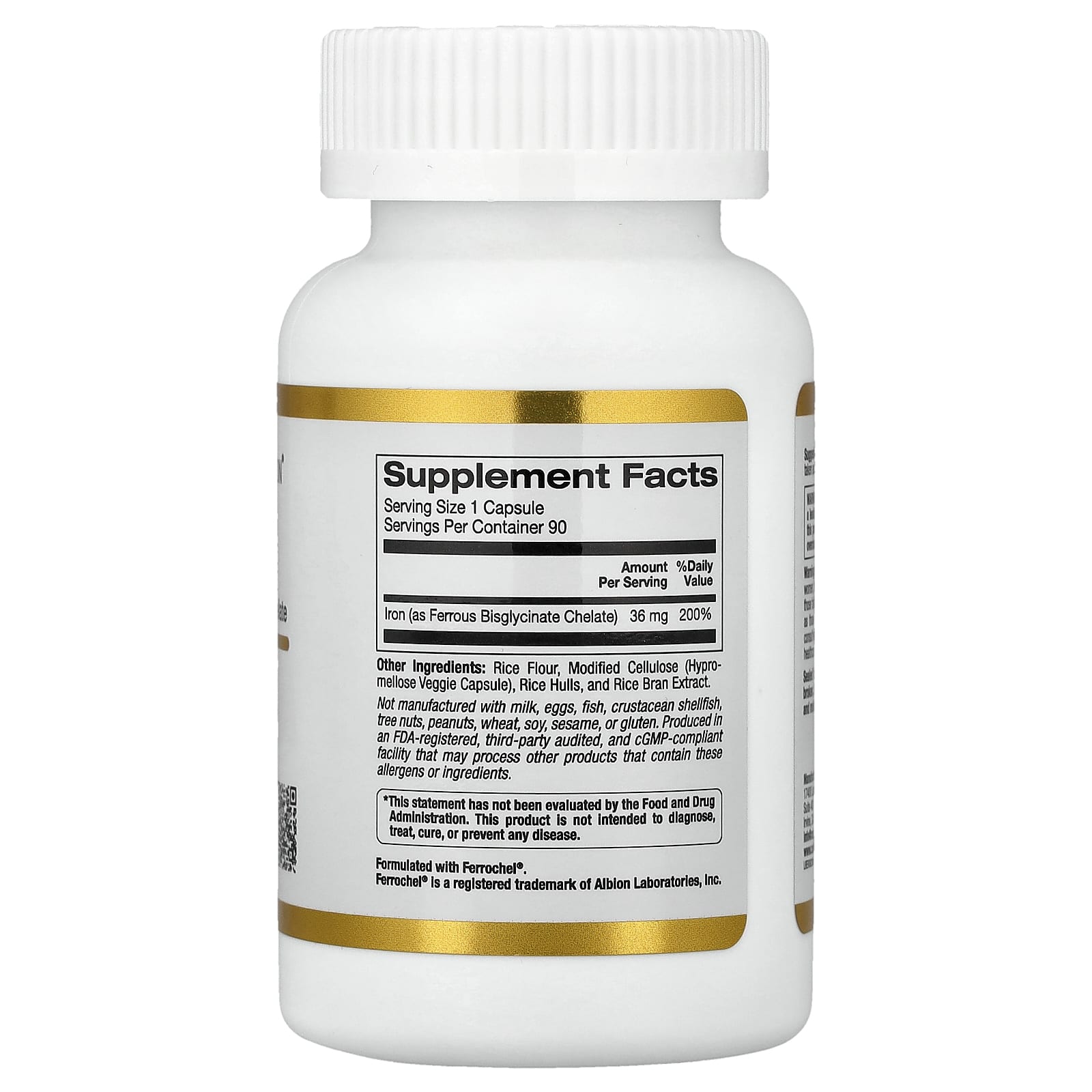 California Gold Nutrition, Ferrochel® 鐵(雙甘氨酸),36 毫克,90 粒素食膠囊