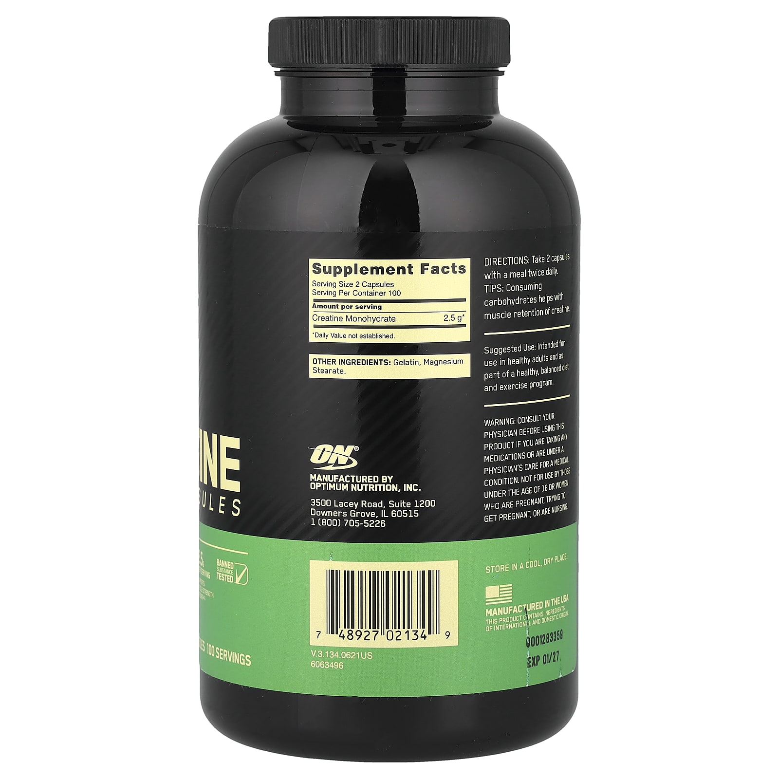 Optimum Nutrition, 微粒化肌酸膠囊,200 粒(每粒 1.25 克)