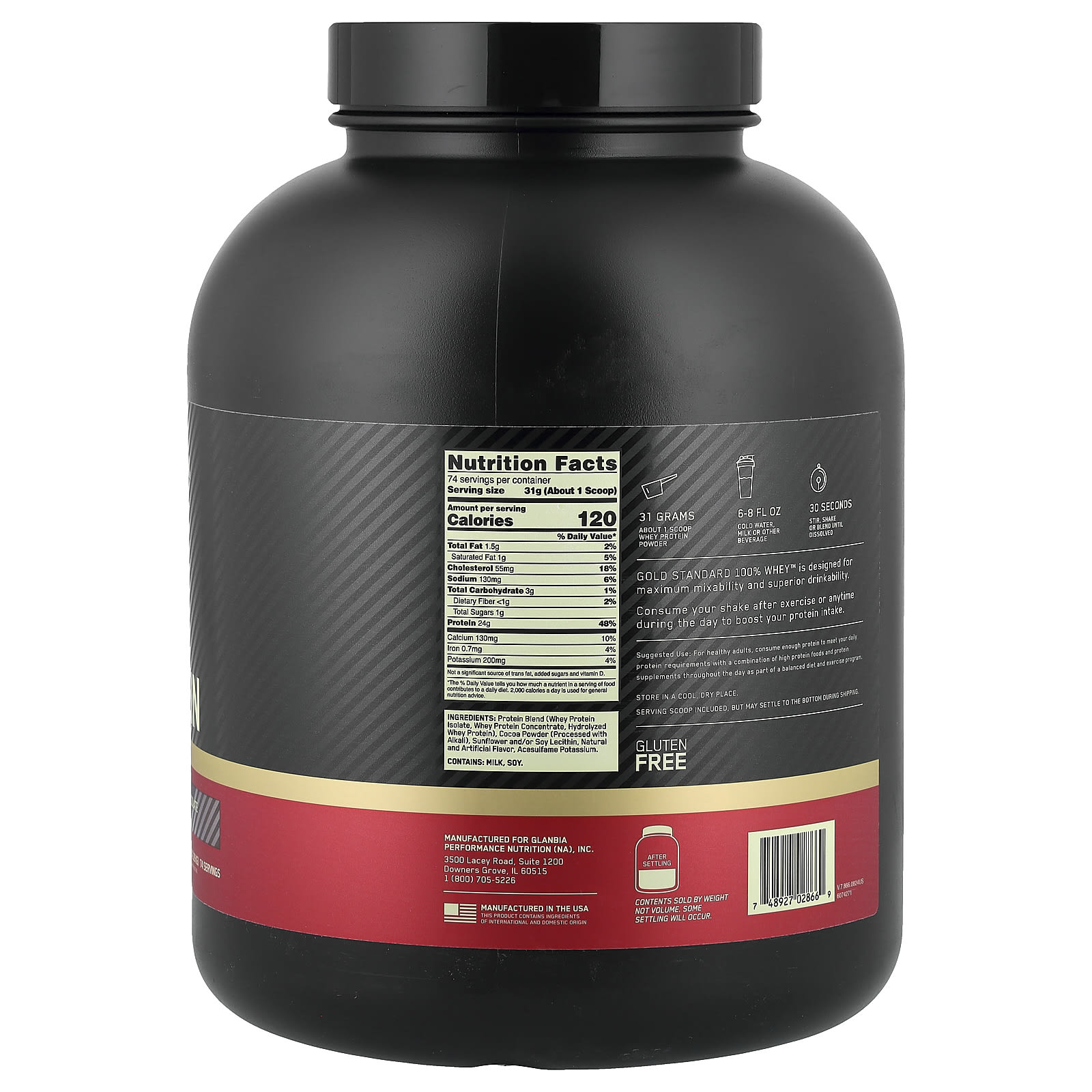 Optimum Nutrition, 金標準® 全乳清蛋白,雙重濃鬱巧克力味,5.05 磅(2.29 千克)