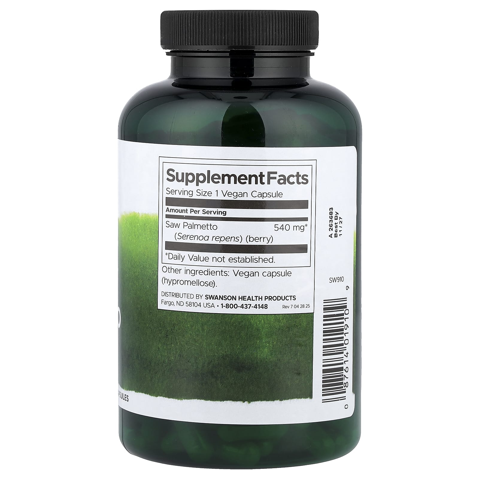 Swanson Vitamins, 多面鋸棕櫚,前列攝護腺,540 毫克,250 粒膠囊