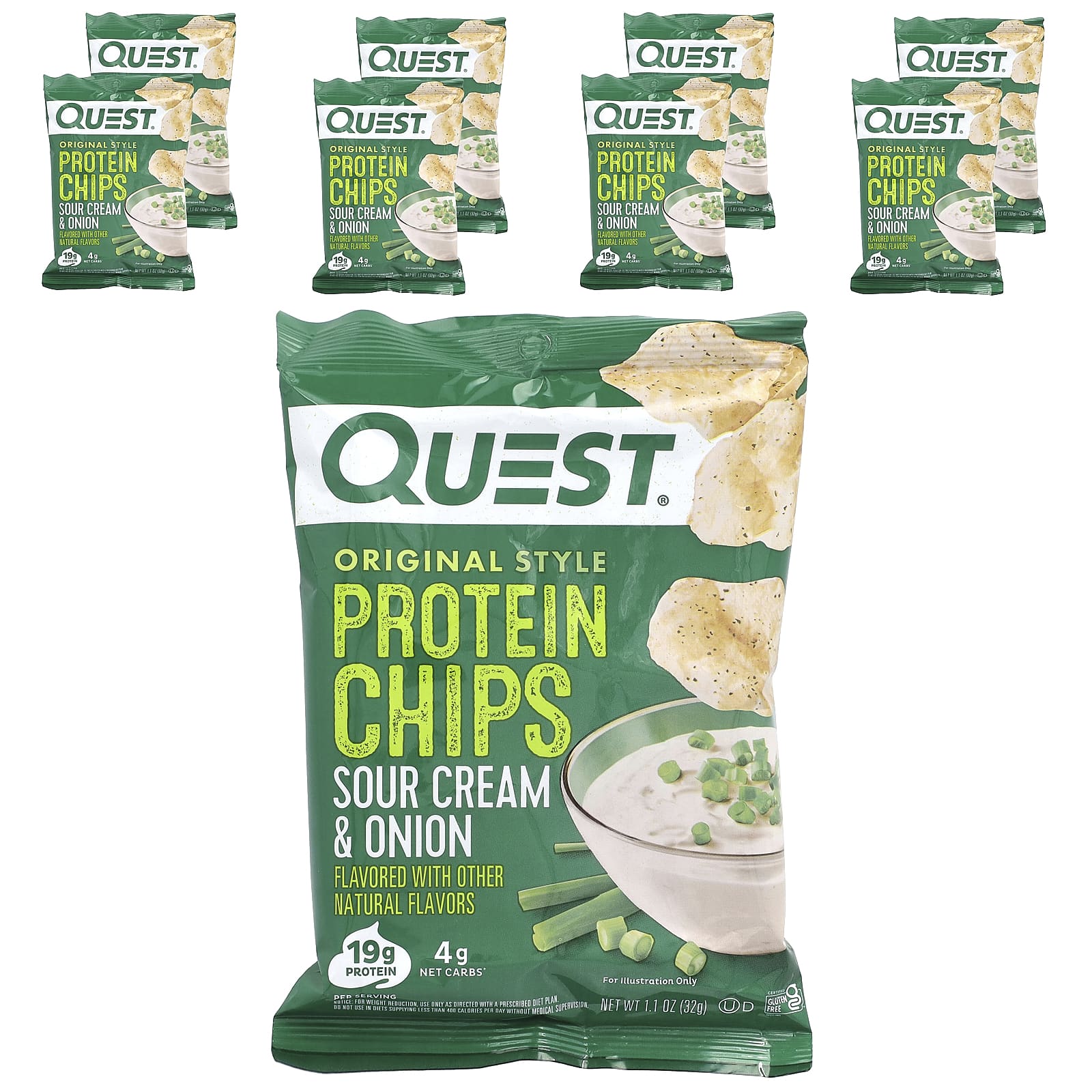 Quest Nutrition, 原汁原味的蛋白質片,優酪乳油和洋蔥,8 袋,每袋 1.1 盎司(32 克)
