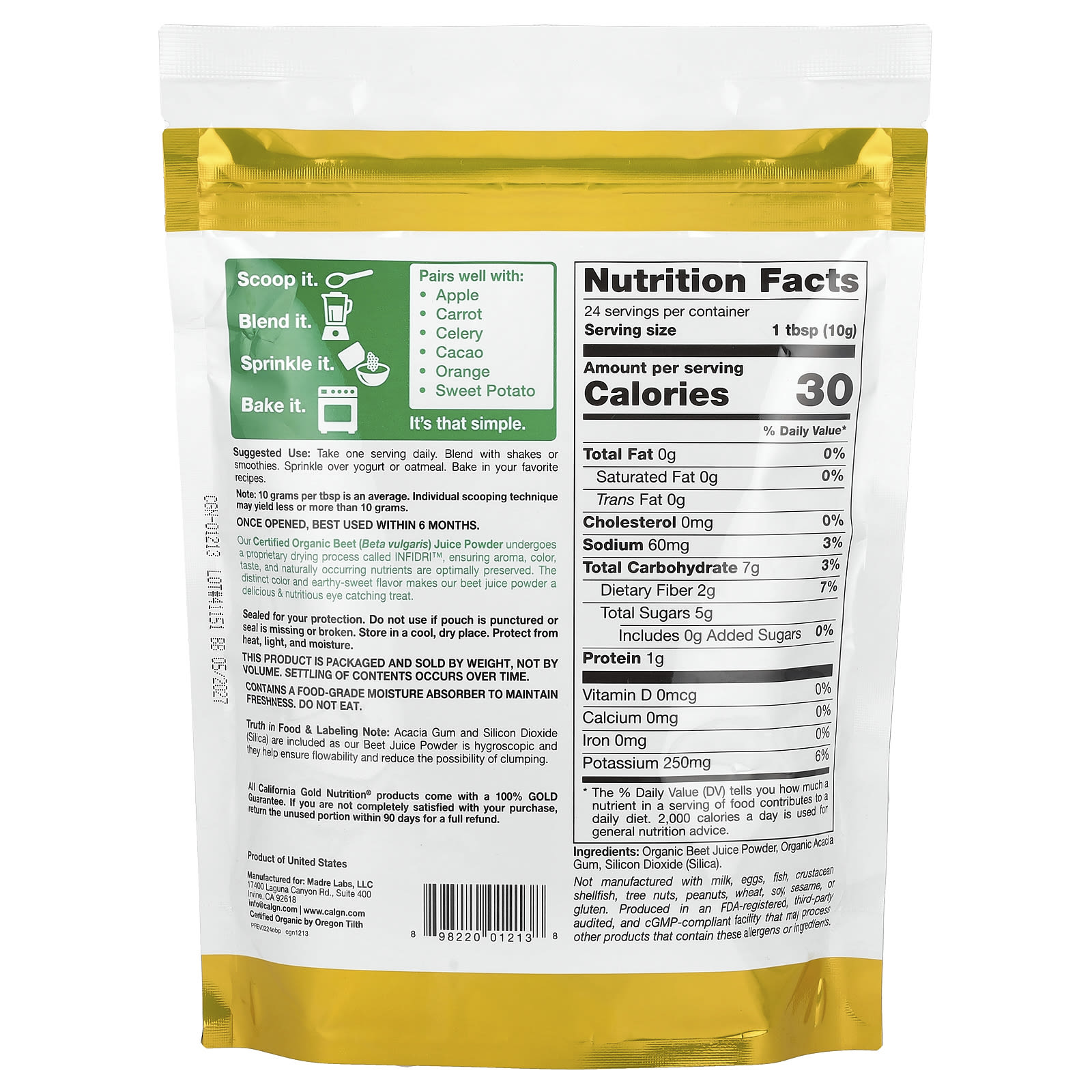 California Gold Nutrition, SuperFood,有機甜菜汁粉,8.5 盎司(240 克)