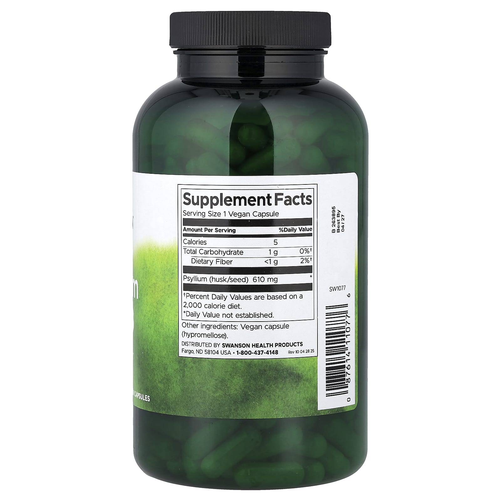 Swanson Vitamins, 車前子殼全素膠囊,610 毫克,300 粒
