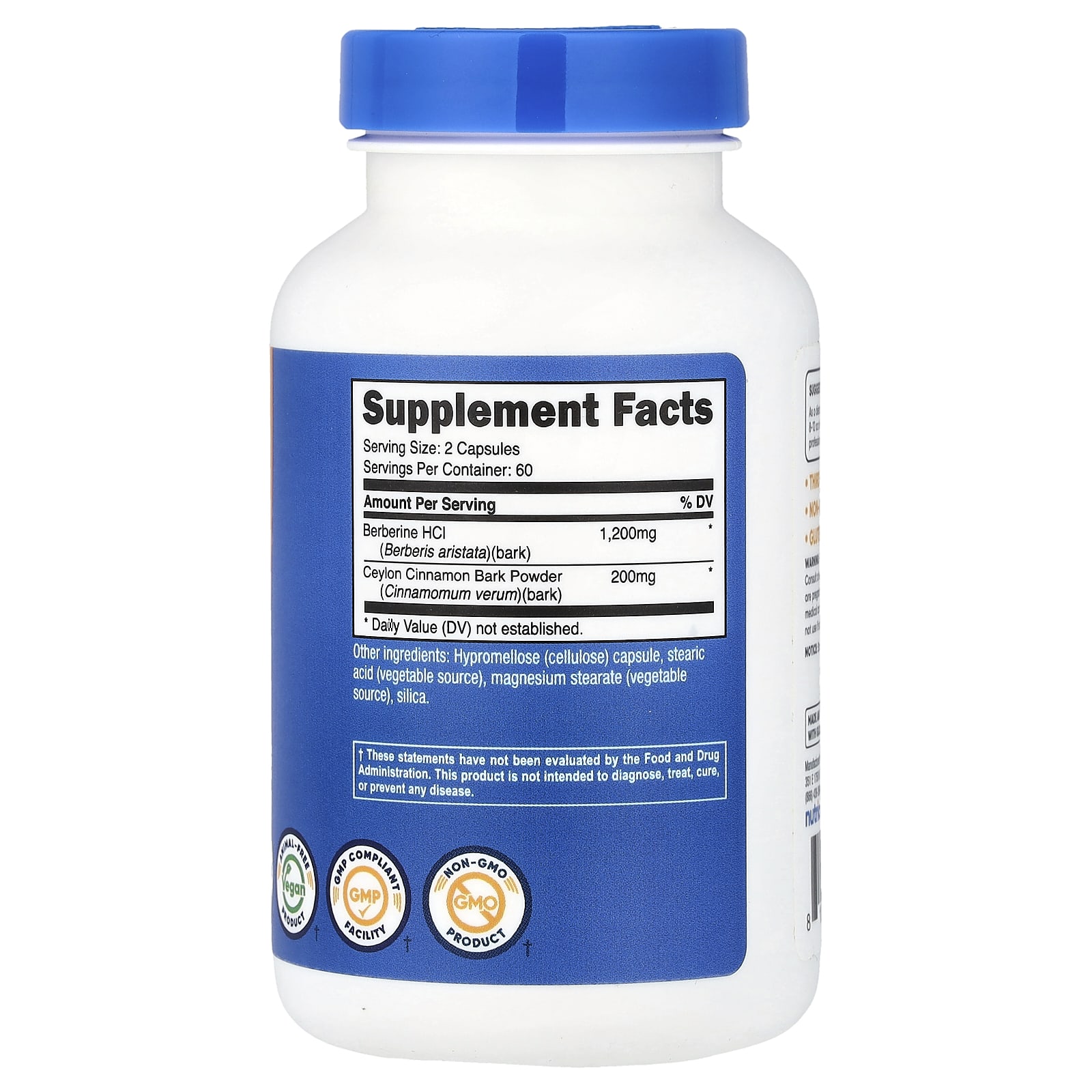 Nutricost, 鹽酸小檗鹼和錫蘭肉桂,1200 毫克,120 粒膠囊(每粒膠囊 600 毫克)