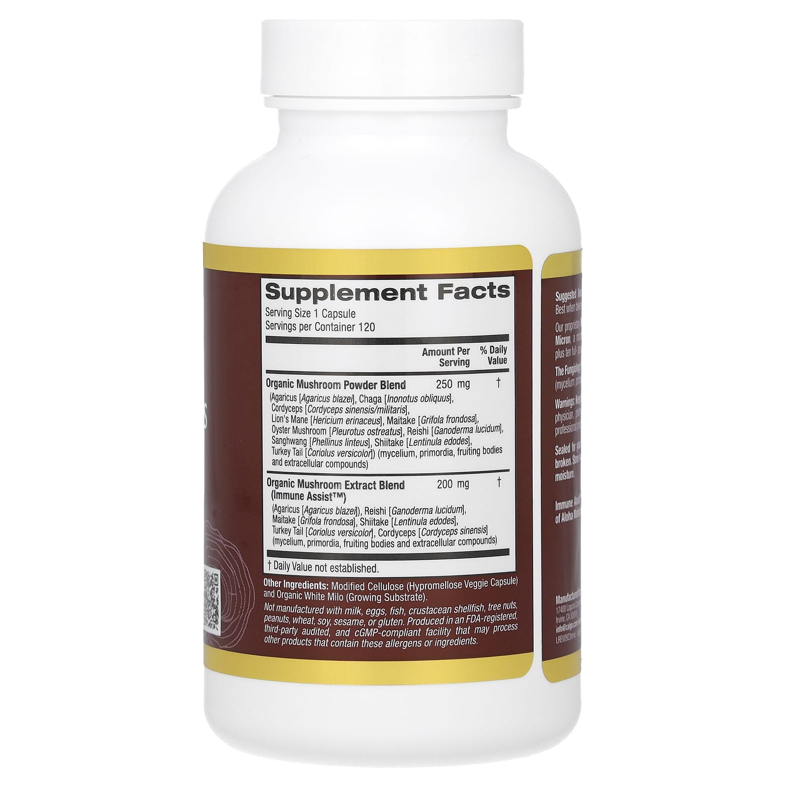 California Gold Nutrition, Fungiology,MushRex Plus 素食膠囊,多面十種蘑菇複合物,含姬鬆茸、白樺茸、蟲草和猴頭菇,120 粒