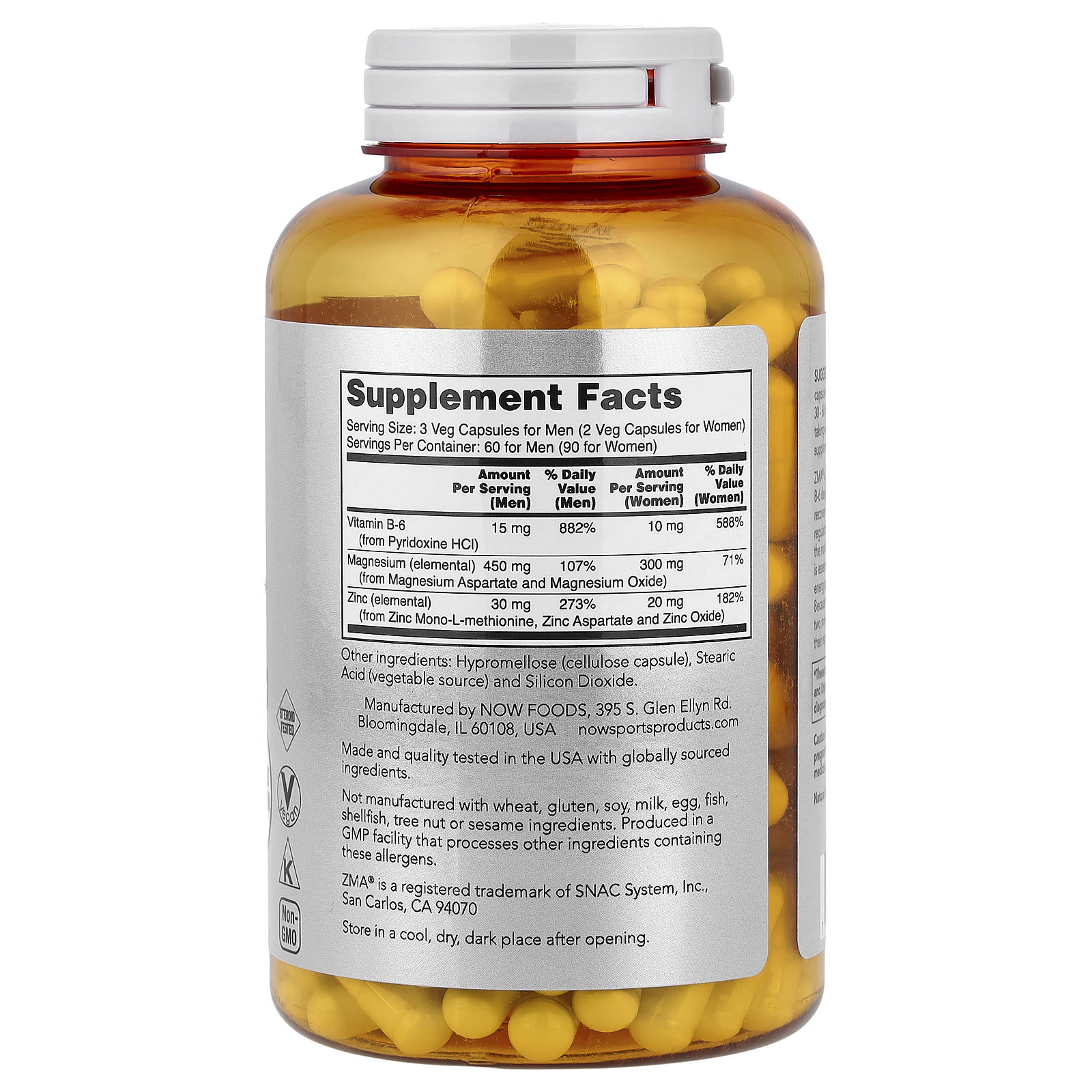 NOW Foods, 運動,ZMA®,180 粒素食膠囊