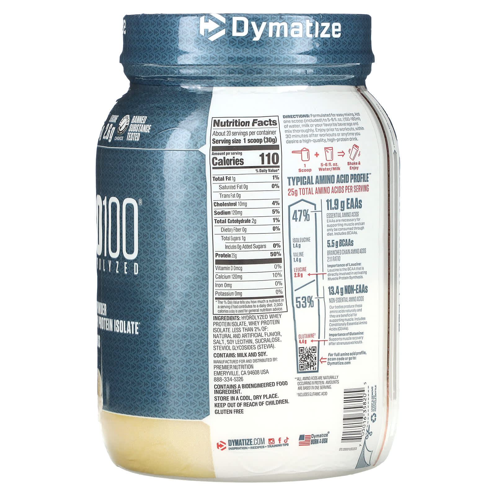 Dymatize, ISO 100, Hydrolyzed,全分離乳清蛋白質粉,美味香草味,1.3 磅(600 克)