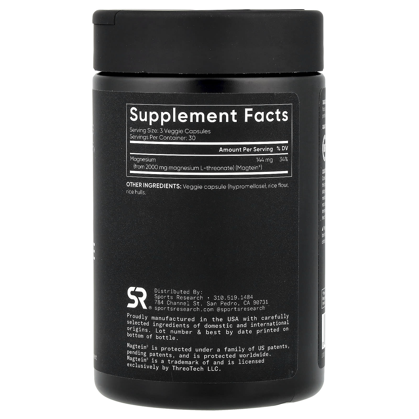 Sports Research, Magtein® L-蘇糖酸鎂,90 粒素食膠囊(每粒膠囊 666 毫克)