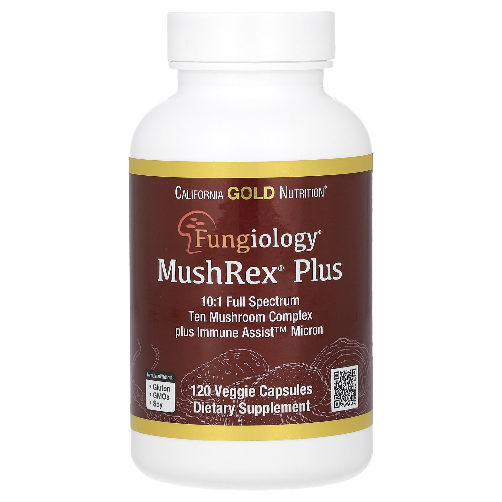California Gold Nutrition, Fungiology,MushRex Plus 素食膠囊,多面十種蘑菇複合物,含姬鬆茸、白樺茸、蟲草和猴頭菇,120 粒